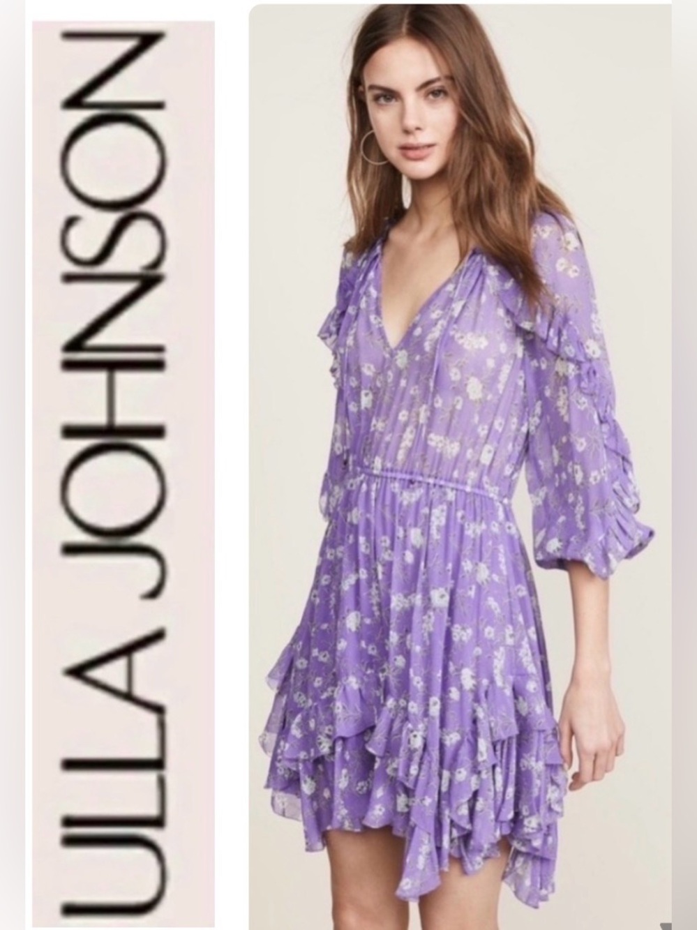 Ulla Johnson Alissa Silk Ruffle Mini Dress Iris Purple Floral Size 2